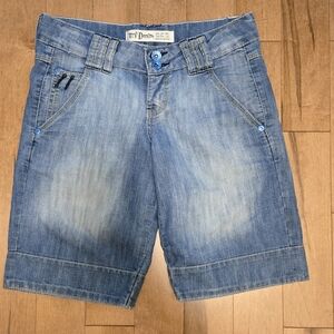 Zara Low Rise Denim Bermuda Short with Distressed Details
